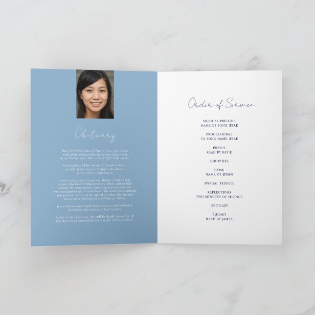 Memorial service funeral heart oval photo blue program (Inside)