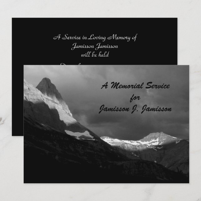 Memorial Service Glacier National Park B&W Sunrise Invitation (Front/Back)