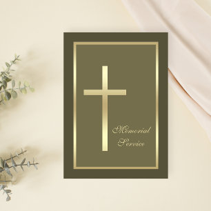 Memorial Service Gold Cross Religious Invitation