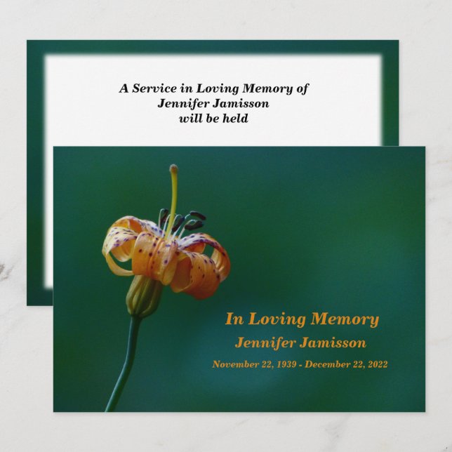 Memorial Service, Golden Yellow Lily Floral Program (Front/Back)