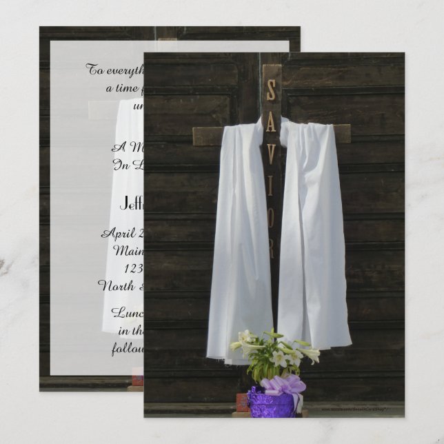 Memorial Service Invitation, Draped Cross Invitation (Front/Back)