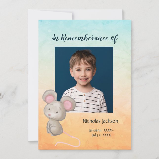 Memorial Service Invitation Enfants mignonne souri (Devant)