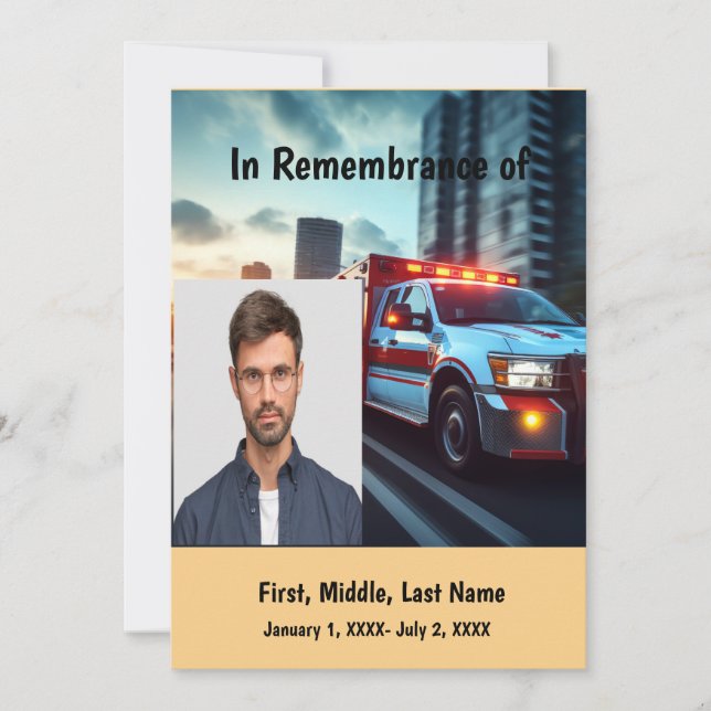 Memorial Service Invite Ambulance Attendant Driver (Front)