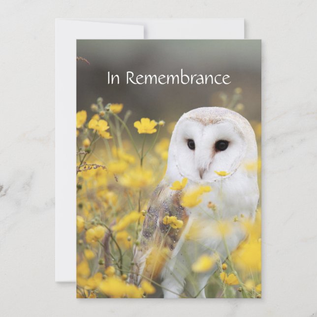 Memorial Service Invite Barn Owl Bird Flowers (Front)