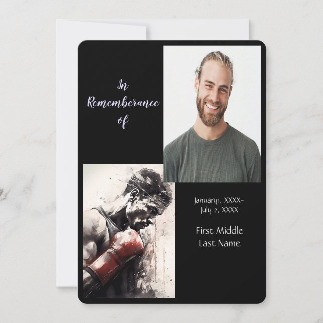 Memorial Service Invite Boxer Boxing (Front)