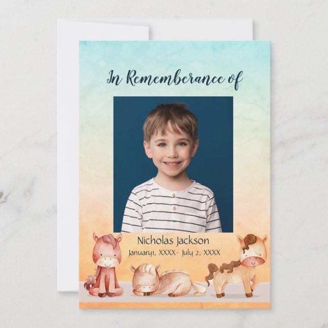 Memorial Service Invite Children Horses (Front)