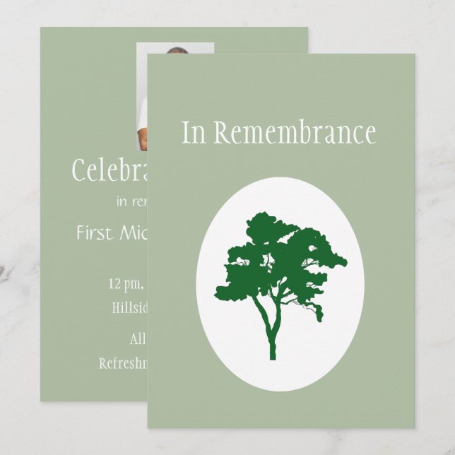 Memorial Service Invite Classic Green Tree Image (Front/Back)