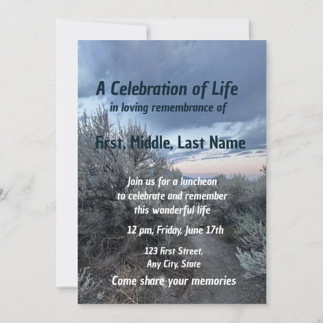 Memorial Service Invite Desert Mountain Trail Walk (Back)