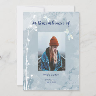 Memorial Service Invite Dragonfly White Flowers