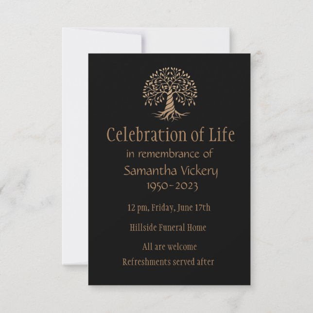 Memorial Service Invite Elegant Tree of Life (Back)