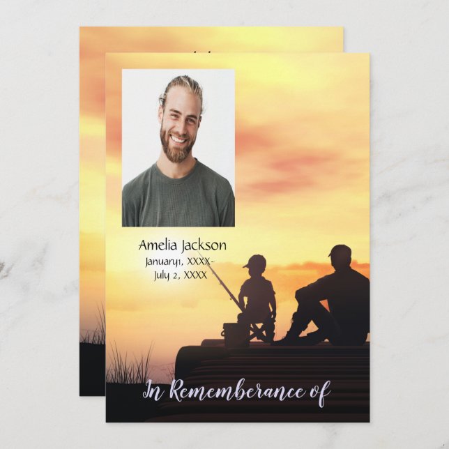 Memorial Service Invite Father Son Fishing Fish (Front/Back)