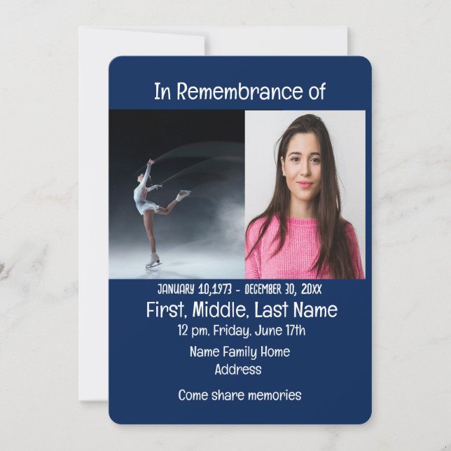 Memorial Service Invite Figure Skating Skater  (Front)