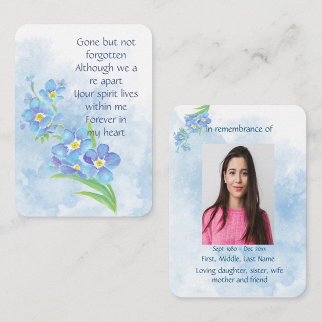 Memorial Service Invite Forget Me Not Flower Art (Front/Back)