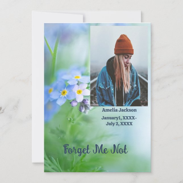 Memorial Service Invite Forget-Me-Not Flowers (Front)