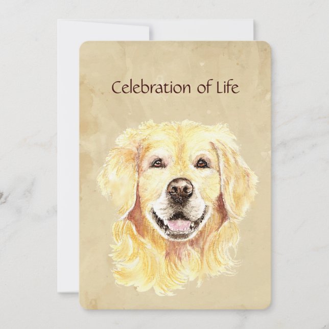 Memorial Service Invite Golden Retriever Dog Pet (Front)