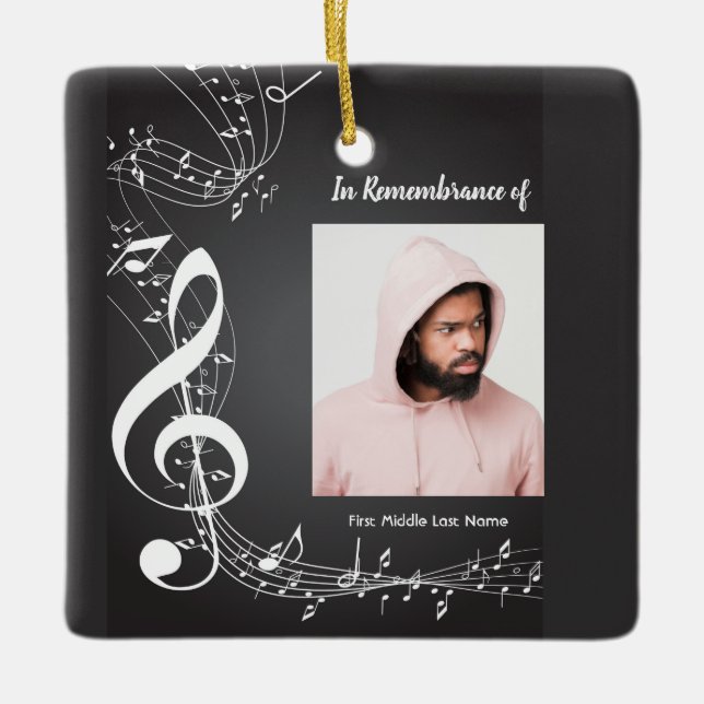 Memorial Service Invite Music Notes background Ceramic Ornament (Front)
