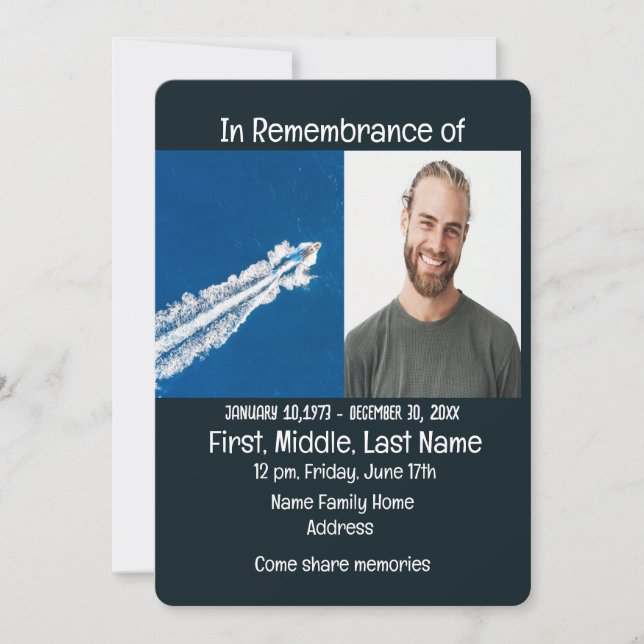 Memorial Service Invite Power Boat Motor (Front)