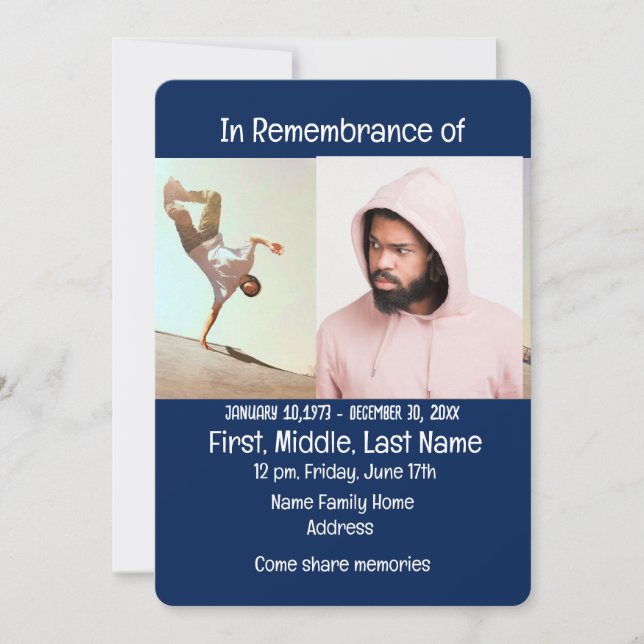 Memorial Service Invite  Skateboard, Skate Board (Front)