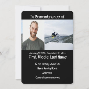 Memorial Service Invite Snow Boarding
