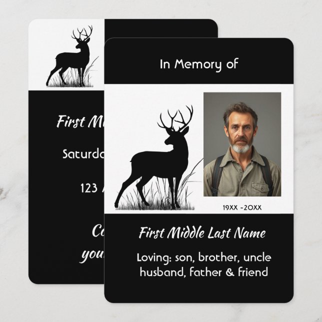 Memorial Service Invite Stag Deer Outdoorsman  (Front/Back)