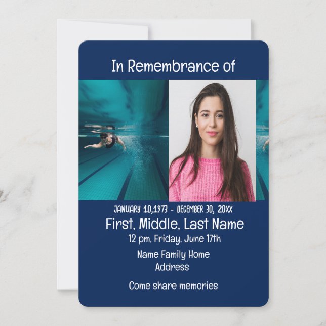 Memorial Service Invite Swimming Swimmer  (Front)
