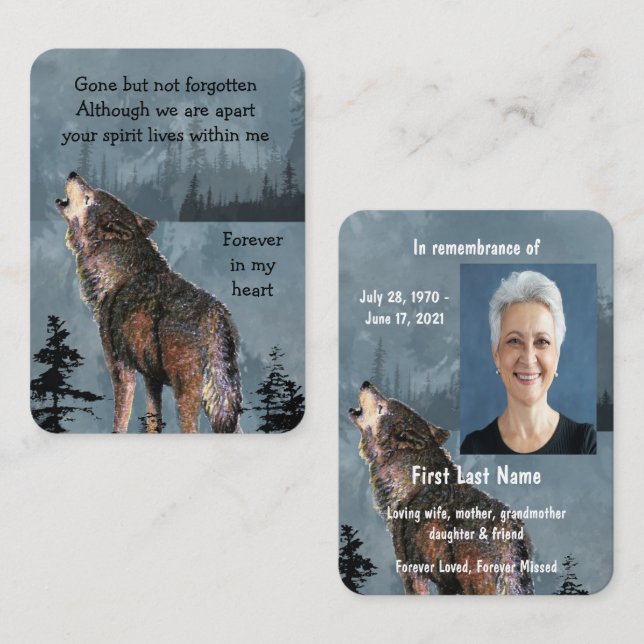 Memorial Service Invite Watercolor Howling Wolf (Front/Back)
