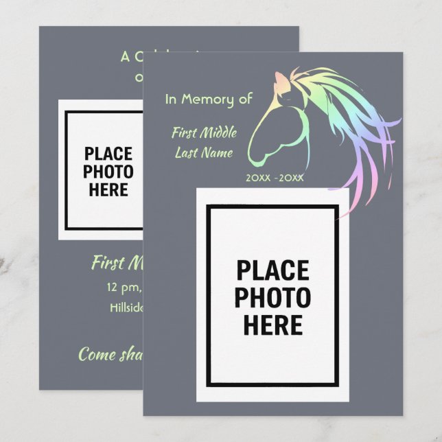 Memorial Service Invite Watercolor Pastel Horse (Front/Back)