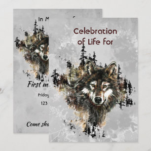 Memorial Service Invite Wolf Wolves Animal art