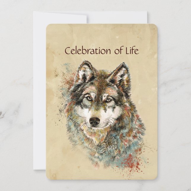 Memorial Service Invite Wolf Wolves Animal art (Front)