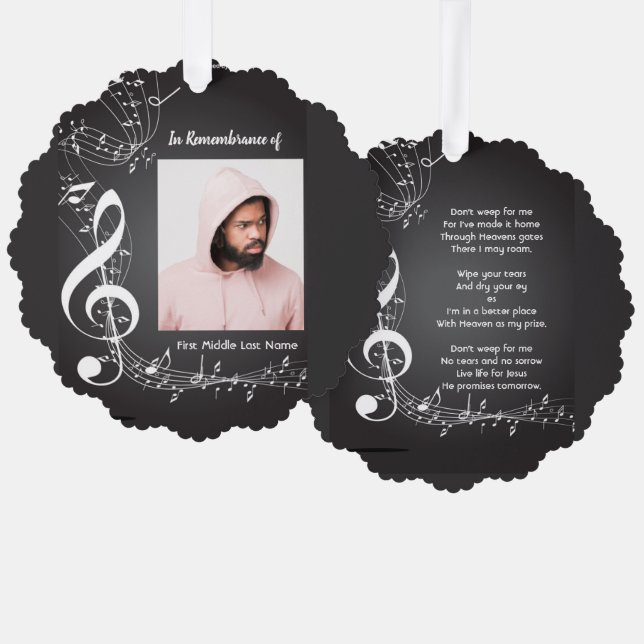 Memorial Service Keepsake Music Notes background O Ornament Card (Front/Back)