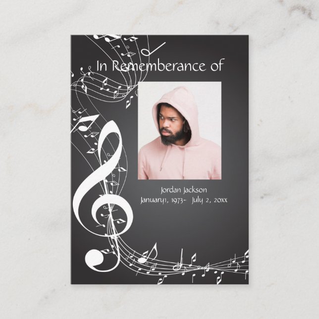 Memorial Service  Music Notes Keepsake Business Ca Business Card (Front)