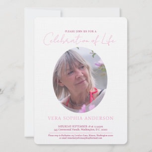 Memorial service oval photo and pink  invitation
