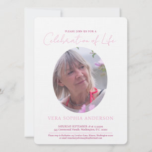 Memorial service oval photo and pink  invitation