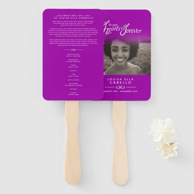 Memorial service photo hearts mauve program fans (Front and Back)