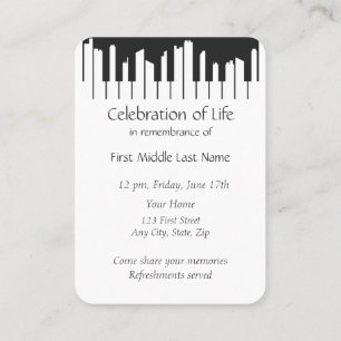 Memorial Service Piano Musician Cityscape  Business Card
