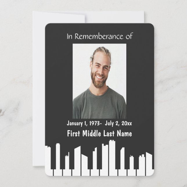 Memorial Service Piano Musician Cityscape  Invitation (Front)