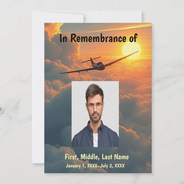 Memorial Service Pilot Airplane Flying Sunset Invitation (Front)