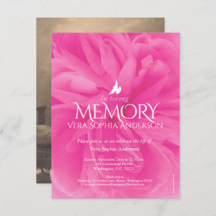 Memorial service pink rose funeral invitations
