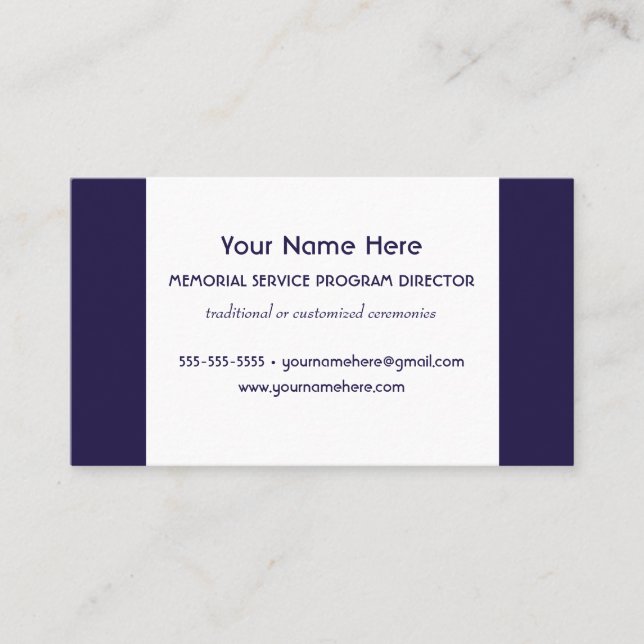 Memorial Service Program Director elegant blue Business Card (Front)