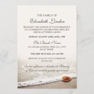 Memorial Service   Seashell on the Beach Invitation