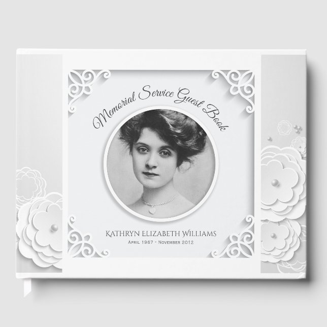 Memorial Service Simple White Elegant Photo Guest Book (Front)