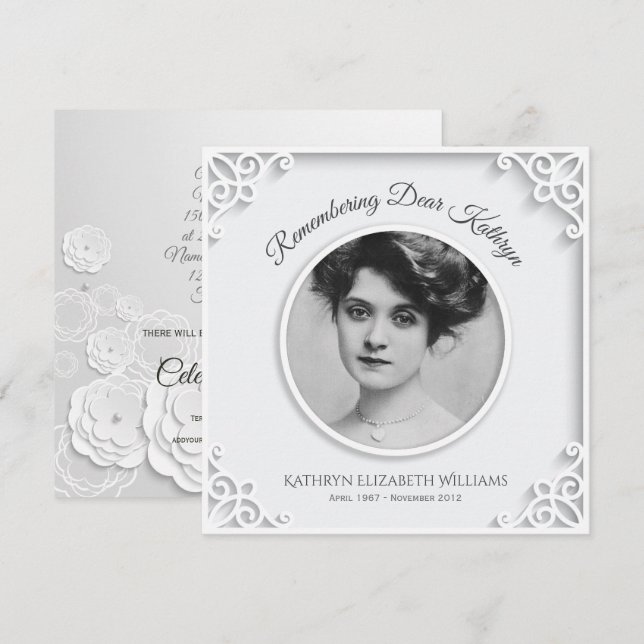 Memorial Service Simple White Elegant Your Photo Invitation (Front/Back)