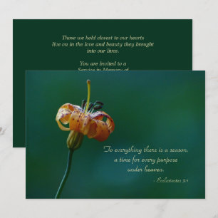 Memorial Service, To Everything There Is a Season Invitation