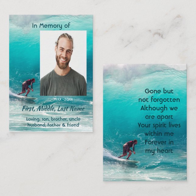 Memorial  Service Wave Surfer Water Calling Card (Front/Back)