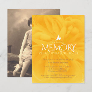Memorial service yellow rose funeral invitations