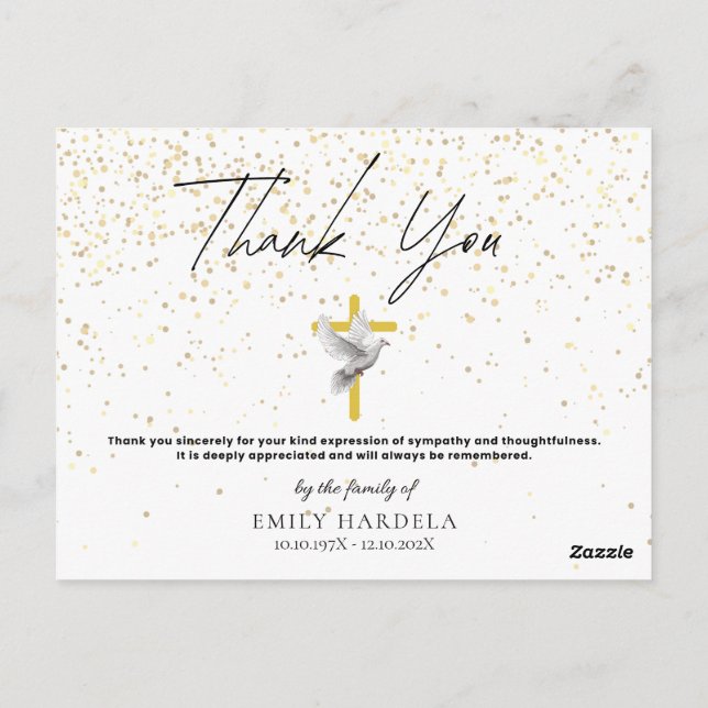 Memorial Simple Minimalist Card - Cross and Dove (Back)