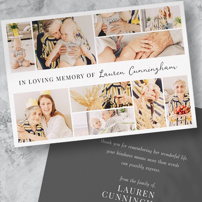 Memorial Simple Minimalist Modern 10 Photo Collage Thank You Card (Creator Uploaded)