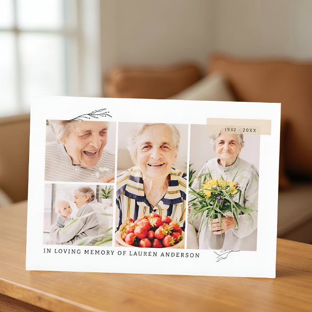 Memorial Simple Modern 7 Photo Grid Prayer Thank You Card (Creator Uploaded)