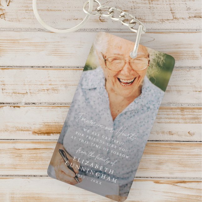 Memorial Simple Modern Forever in our Hearts Photo Keychain (Creator Uploaded)