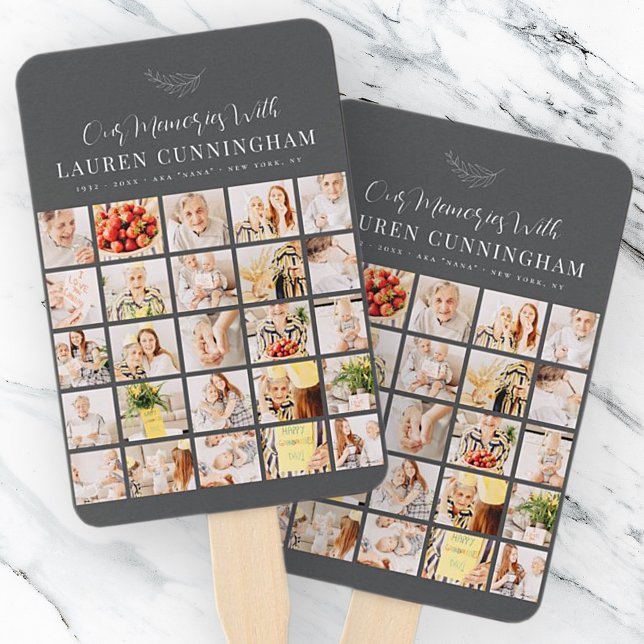 Memorial Simple Modern Minimalist 25 Photo Collage Hand Fan (Creator Uploaded)